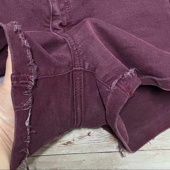American Eagle Outfitters Hi-Rise Shortie Shorts Burgundy Denim Preppy Size 0 - Picture 3 of 10